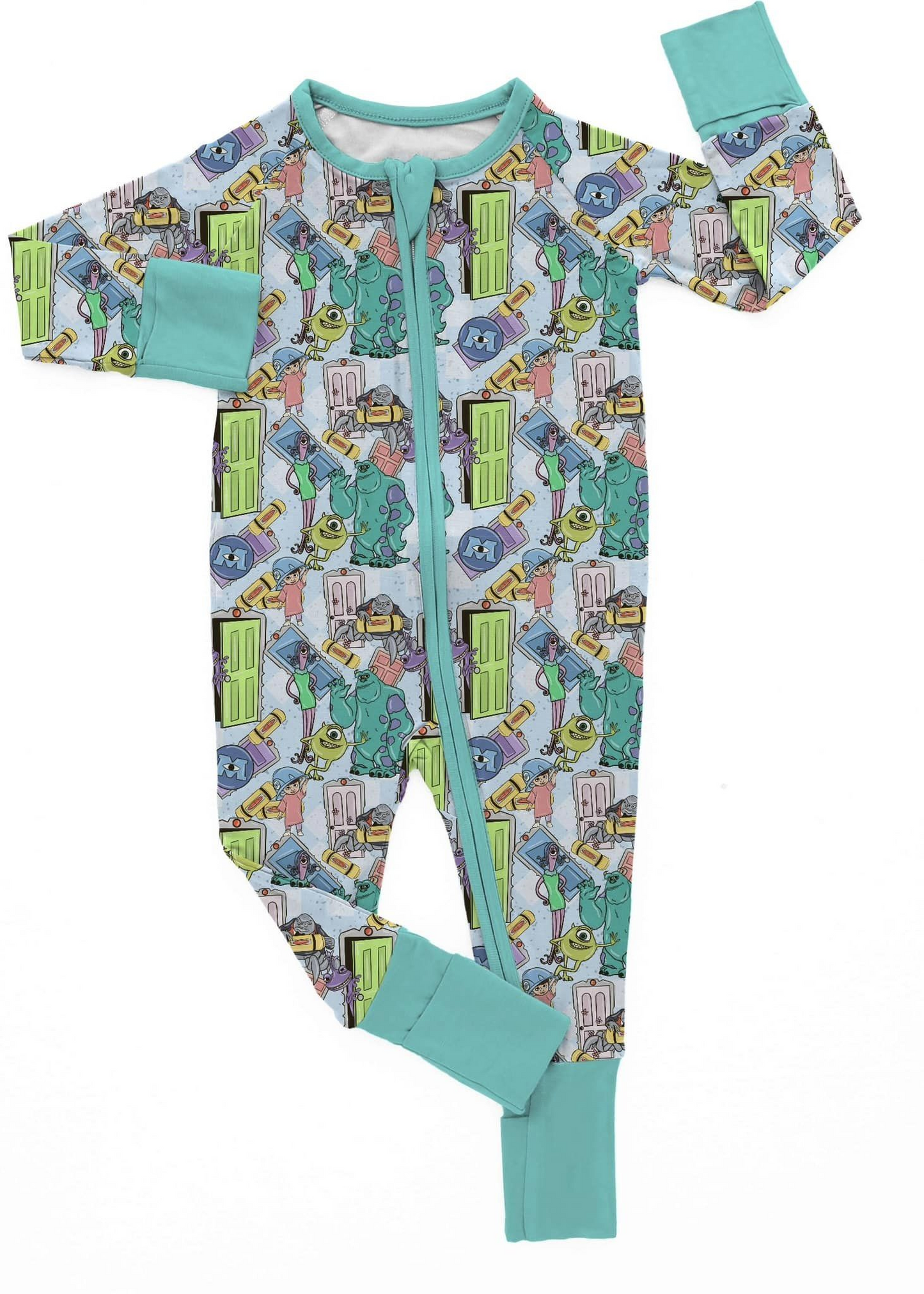 Mint long sleeves monster baby kids zipper romper