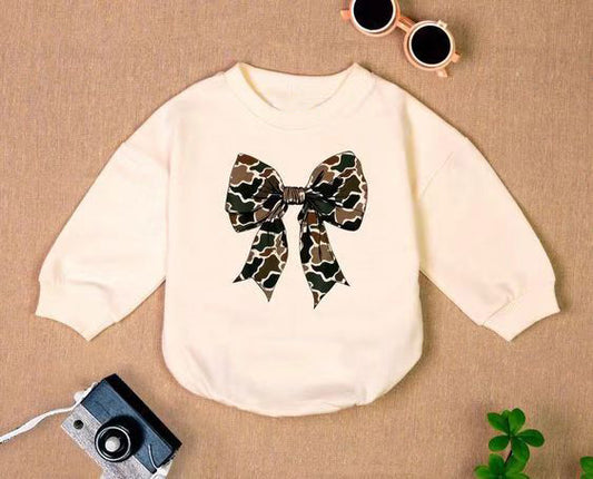 Long sleeves camo bow baby girls romper