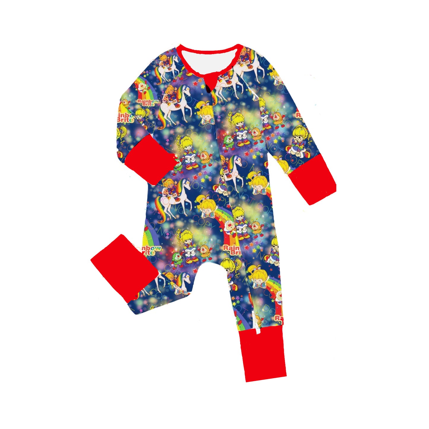 Red long sleeves rainbow baby girls zipper romper