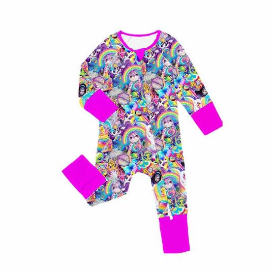 Long sleeves rainbow tiger baby girls zipper romper