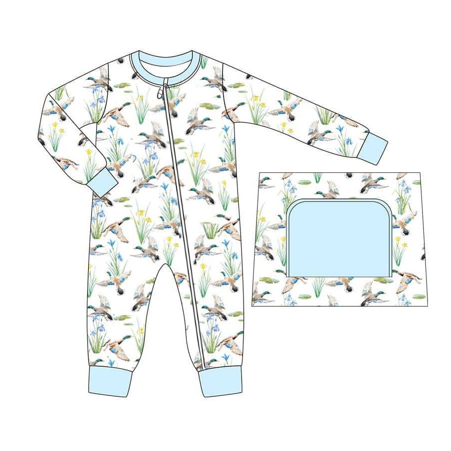 Aqua duck long sleeves baby boys hunting zipper romper