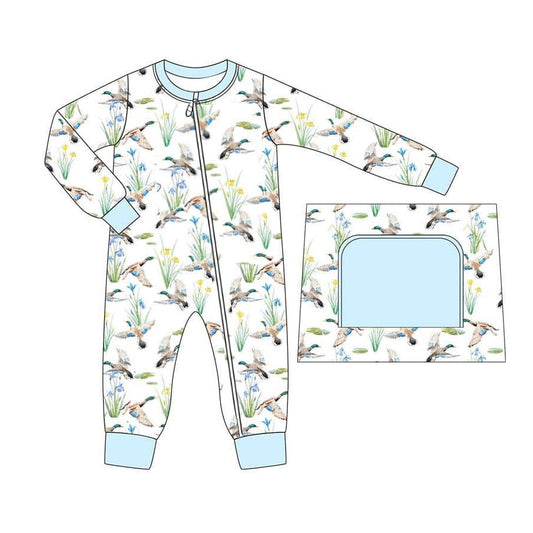 Aqua duck long sleeves baby boys hunting zipper romper