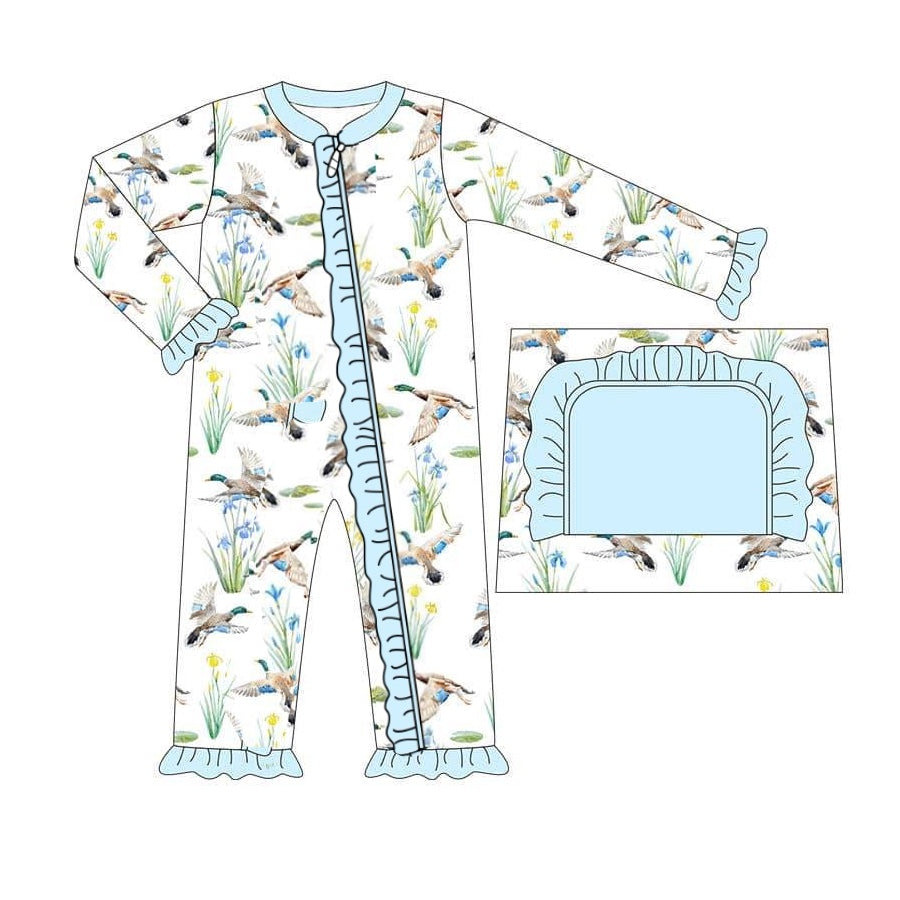 Aqua duck long sleeves baby girls hunting zipper romper