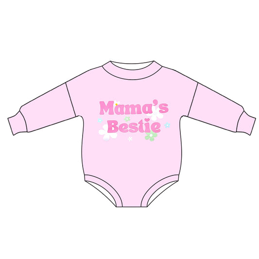 Long sleeves pink mama's bestie floral baby girls romper