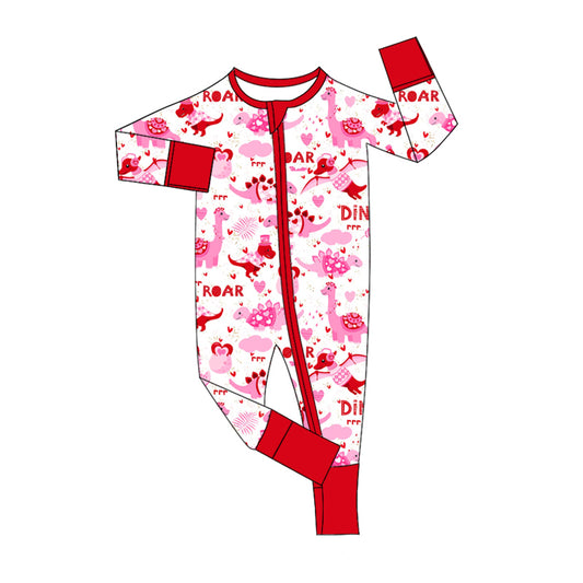 Long sleeves dinosaur heart baby girls valentine's zipper romper