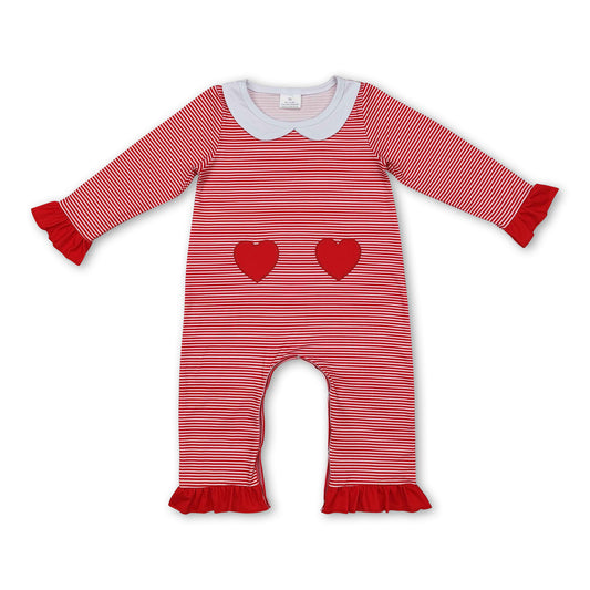 Red heart stripe long sleeves baby girls valentine's romper