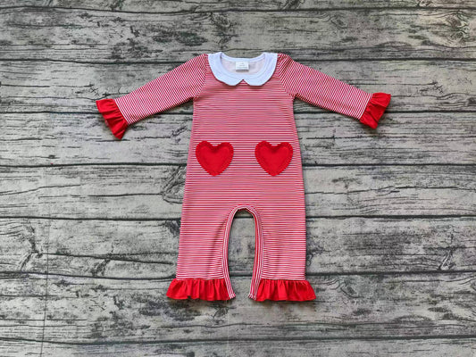 Red heart stripe long sleeves baby girls valentine's romper