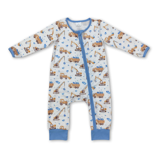 Light blue heart constructions baby boys valentine's romper