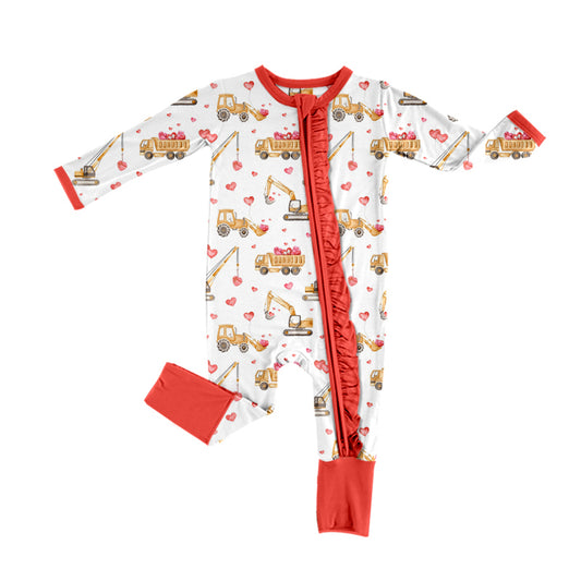 Red heart constructions baby girls valentine's romper