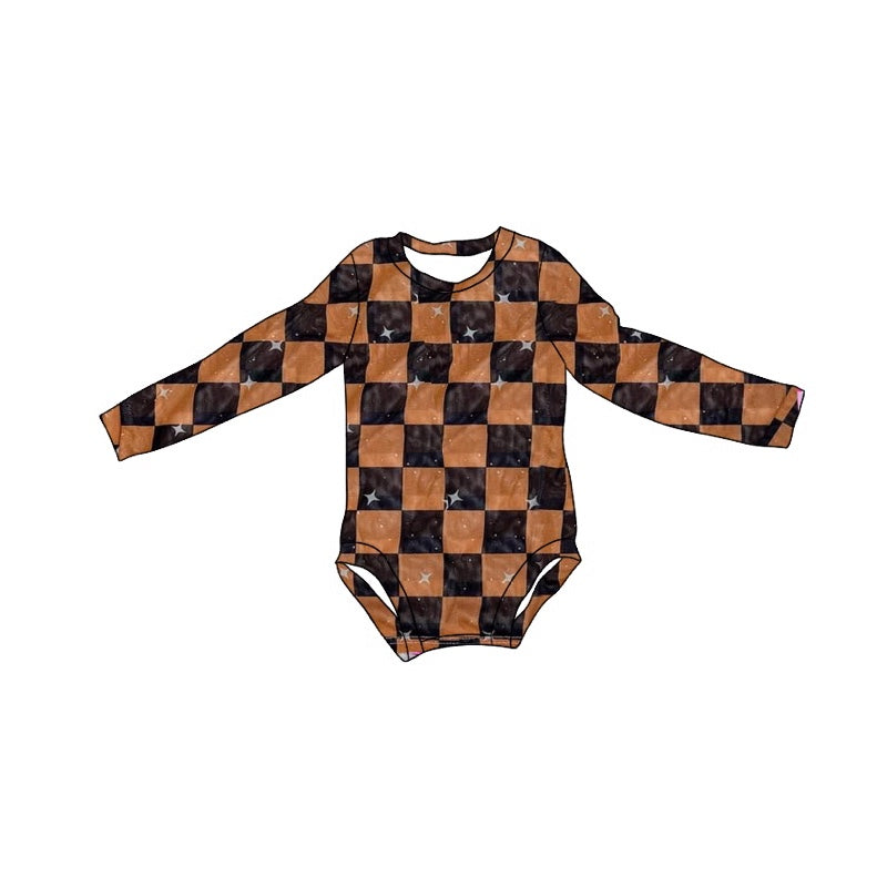 Long sleeves brown black plaid baby girls romper