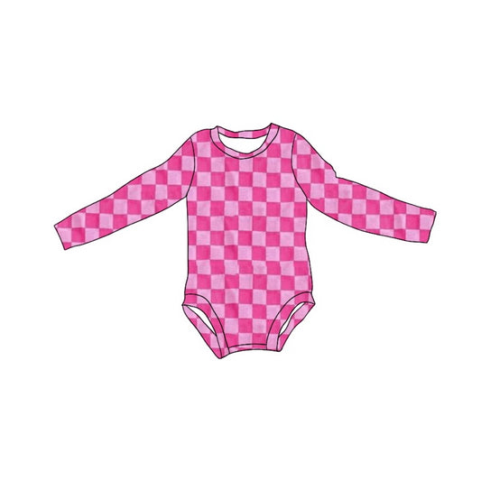 Long sleeves hot pink plaid baby girls romper