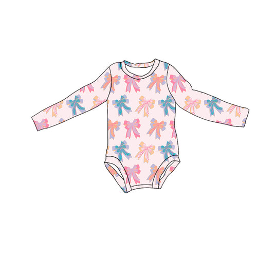 Long sleeves colorful bow baby girls romper