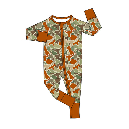 Long sleeves camo bull skull baby kids zipper romper