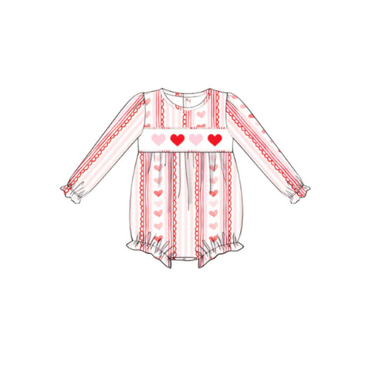 Long sleeves stripe heart baby girls valentine's romper