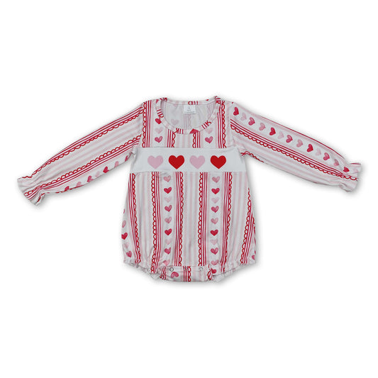 Long sleeves stripe heart baby girls valentine's romper