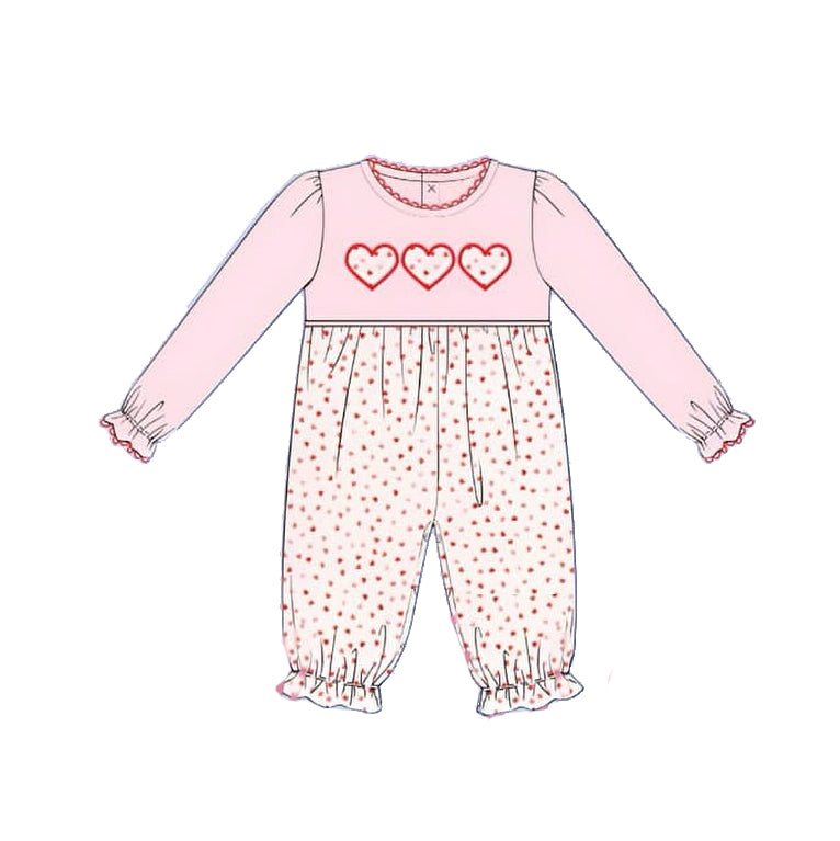 Pink long sleeves heart baby girls valentine's romper