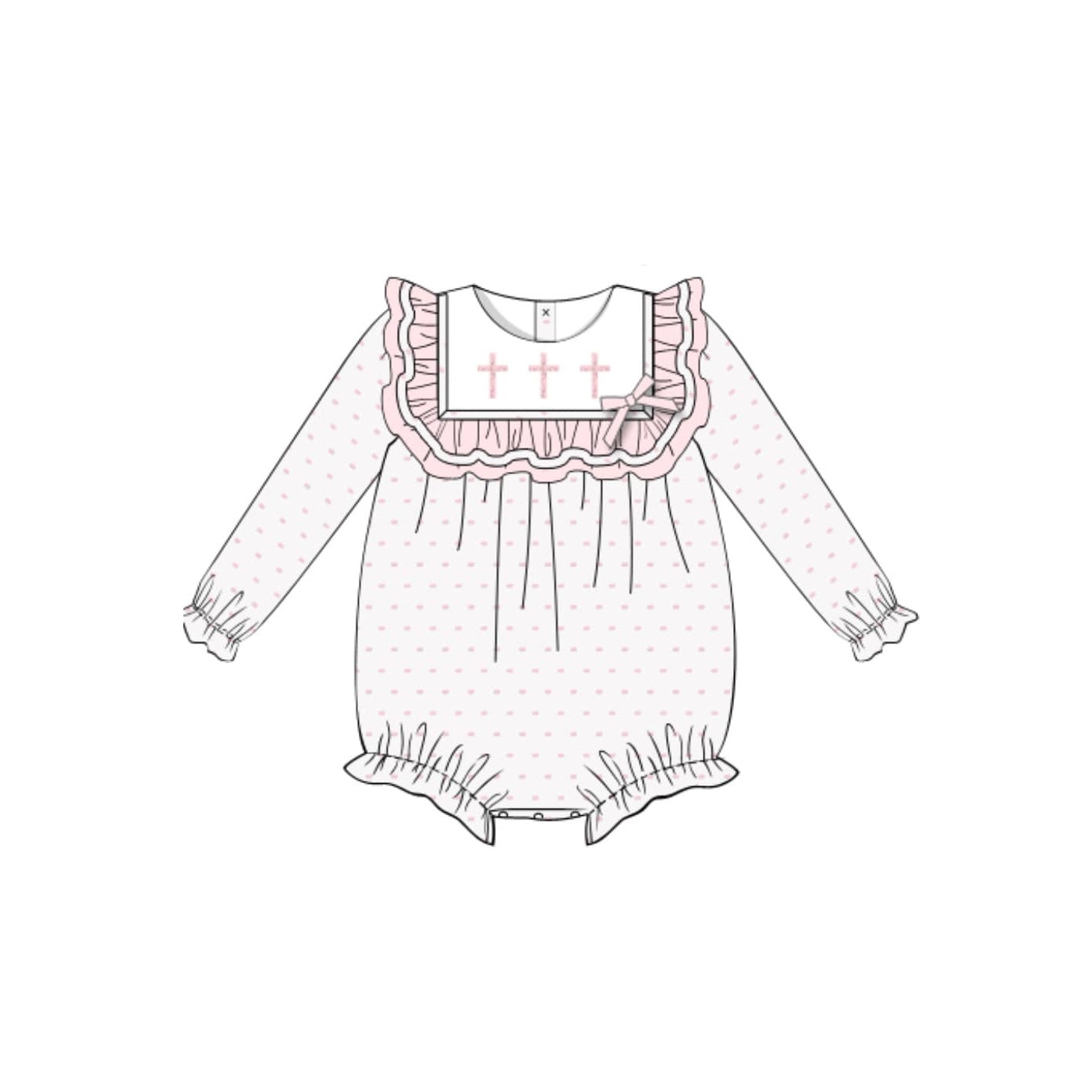 Pink polka dots cross baby girls Easter romper