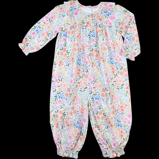 Ruffle long sleeves floral print baby girls romper