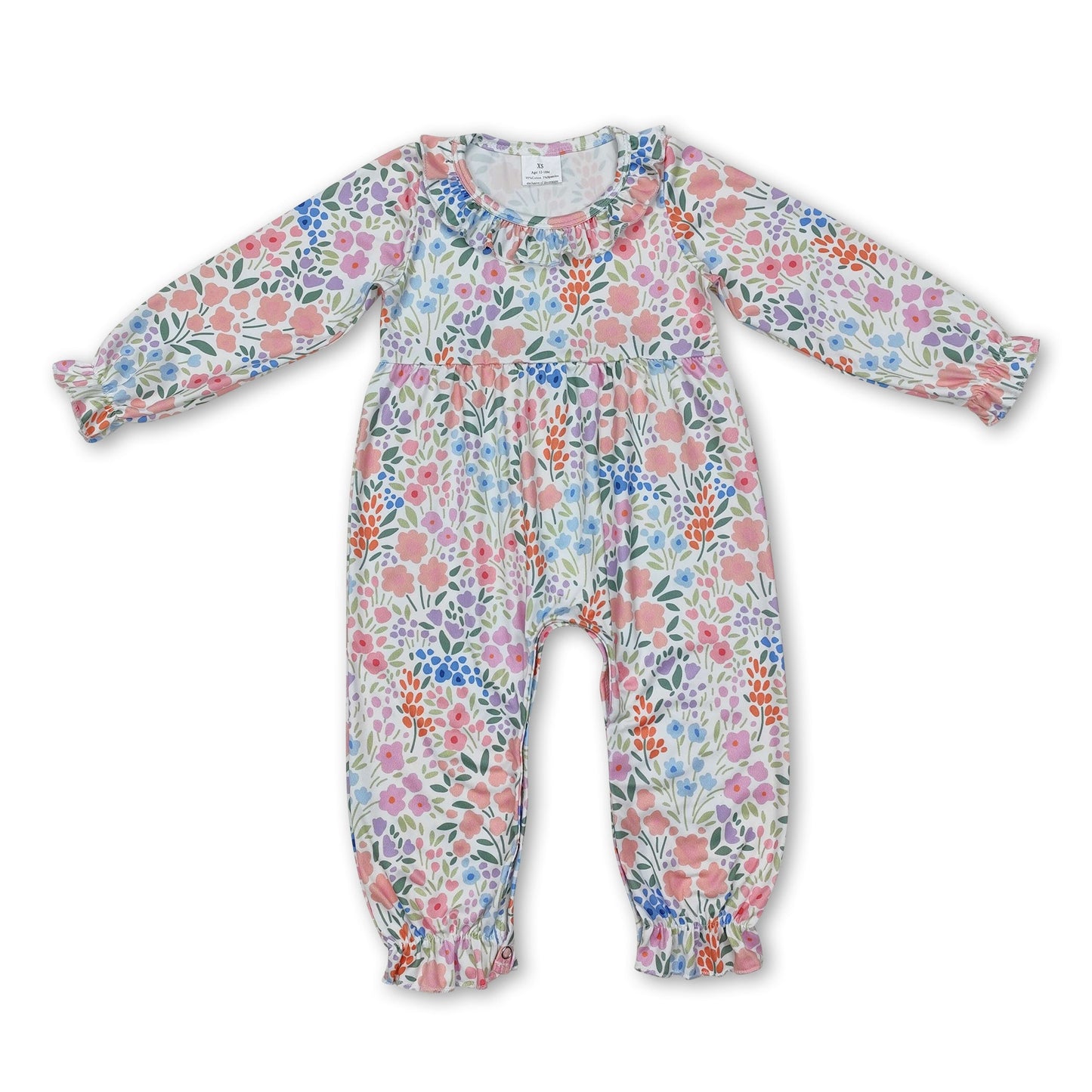 Ruffle long sleeves floral print baby girls romper