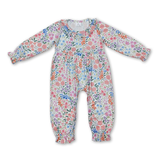 Ruffle long sleeves floral print baby girls romper