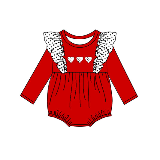 Red long sleeves polka dots heart girls valentine's romper