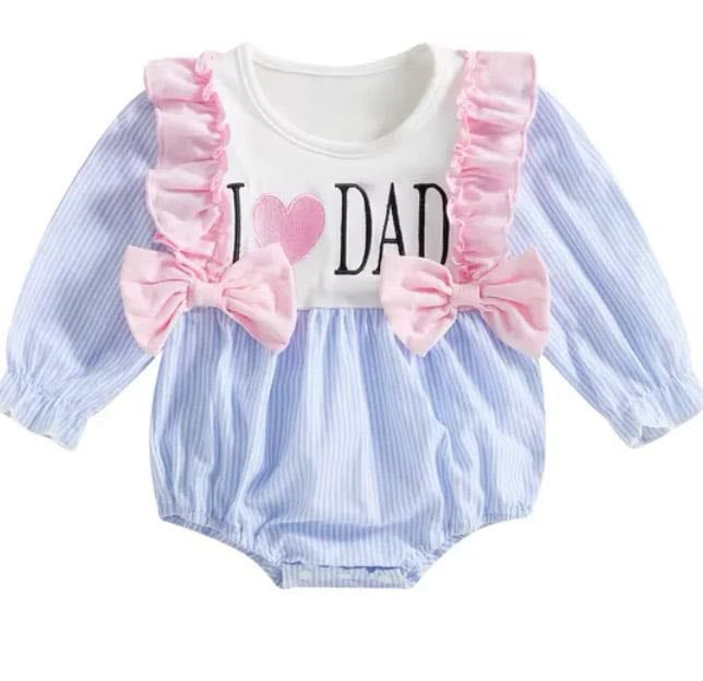 Light blue stripe I love DAD father's day baby romper