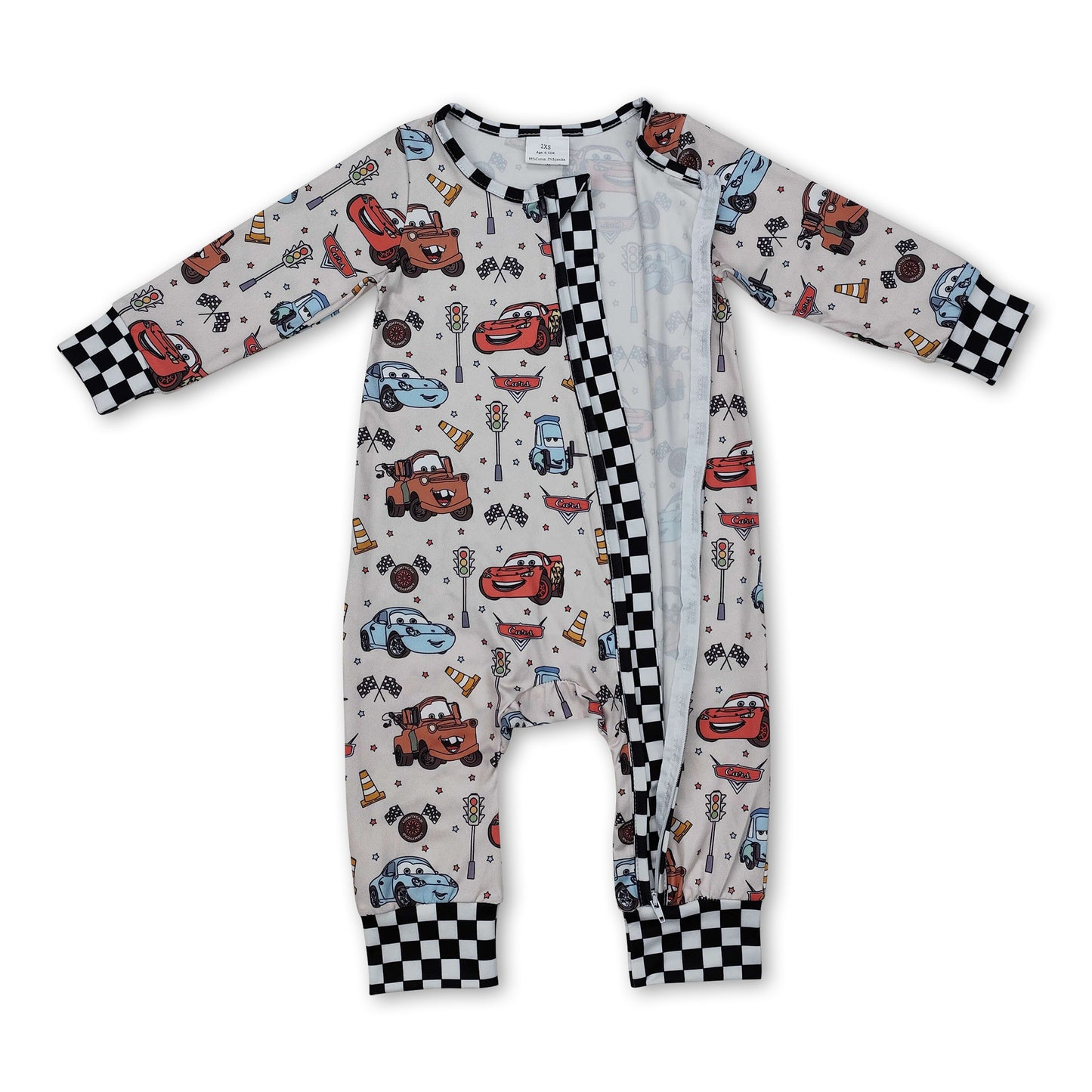 Plaid long sleeves cars baby kids zipper romper