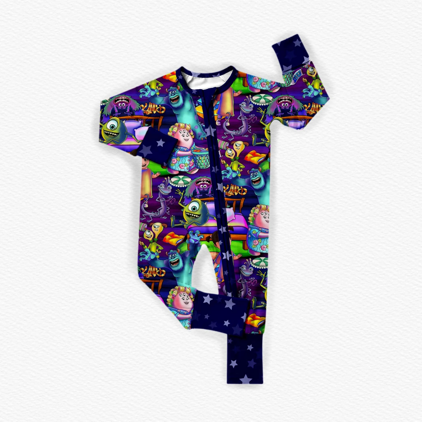 Purple long sleeves monster baby zipper romper