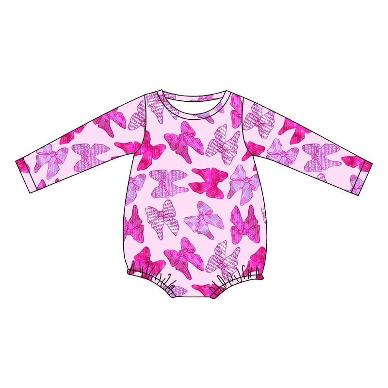 Hot pink long sleeves bows baby girls romper