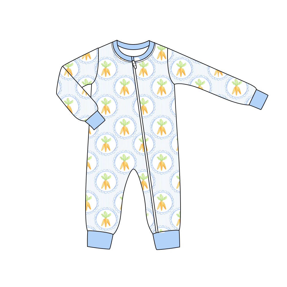 Light blue carrot baby boys Easter zipper romper