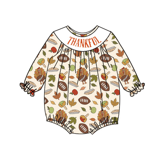 Long sleeves football turkey girls Thanksgiving romper