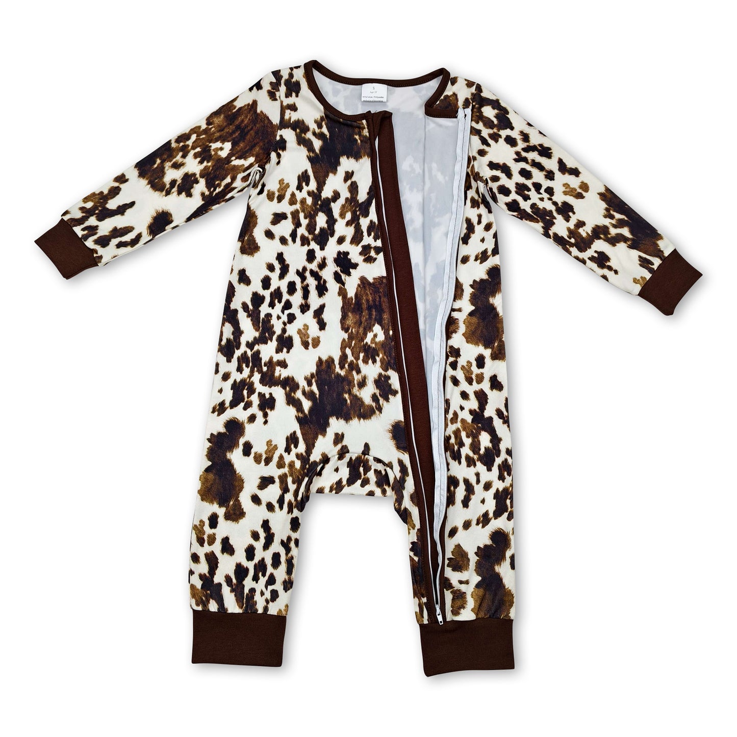 Cow print long sleeves baby zipper romper