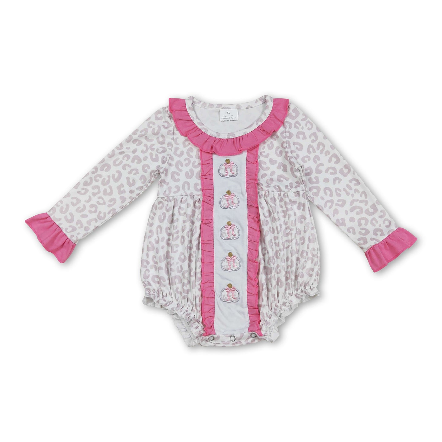 Long sleeves leopard pumpkin bow girls fall romper