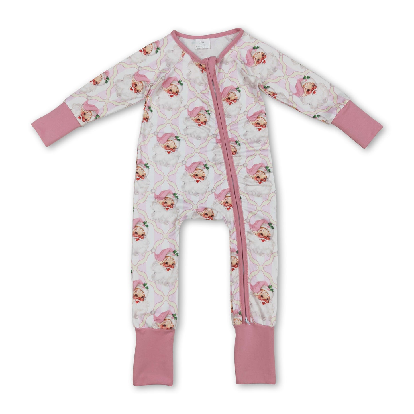 Long sleeves pink stripe santa baby girls Christmas romper