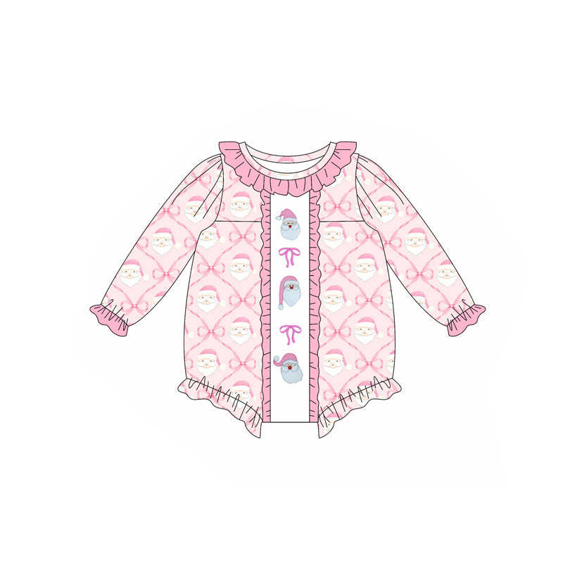 Pink ruffle bow santa baby girls Christmas romper