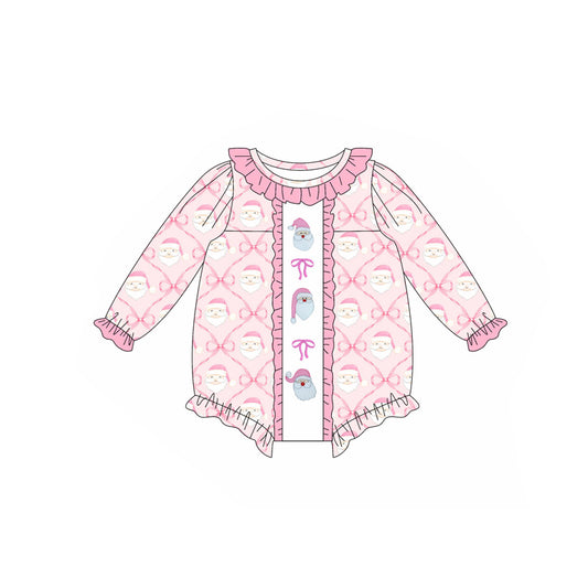 Pink ruffle bow santa baby girls Christmas romper