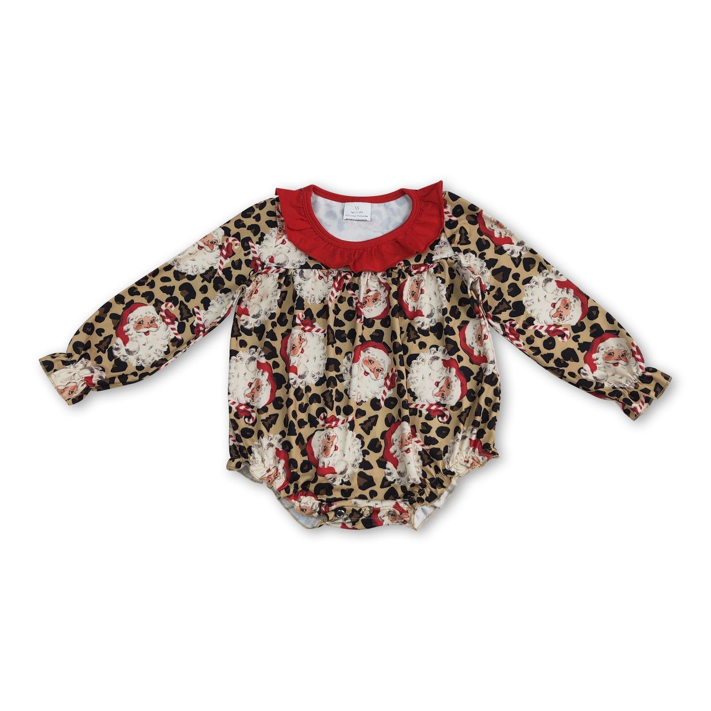 Red ruffle leopard santa baby girls Christmas romper