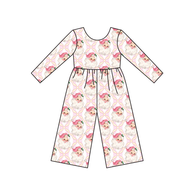 Long sleeves pink stripe santa baby girls Christmas pajamas