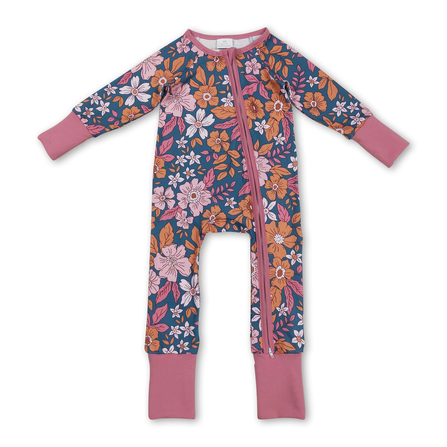 Long sleeves floral baby girls zipper fall romper