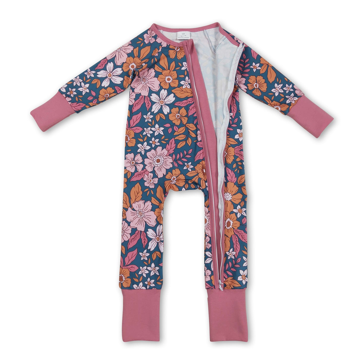 Long sleeves floral baby girls zipper fall romper