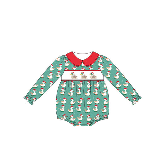 Long sleeves duck Christmas hat baby girl romper