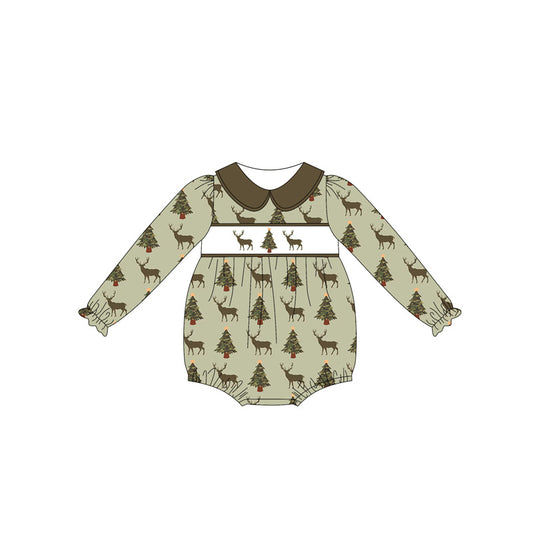 Long sleeves deer Christmas tree baby girls romper