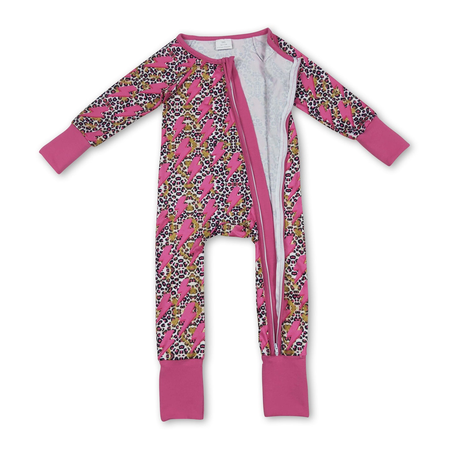 Hot pink thunder leopard baby girls zipper romper