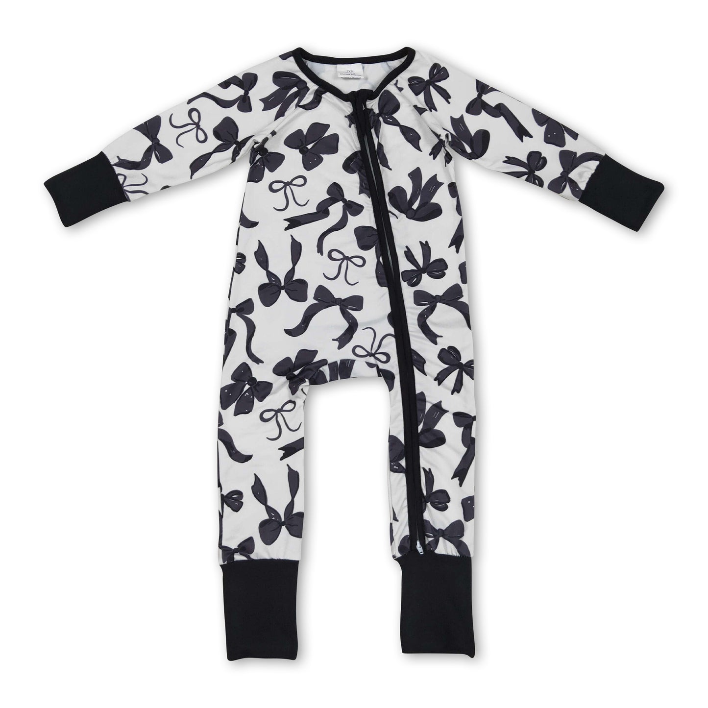 Long sleeves black bows baby girls zipper romper