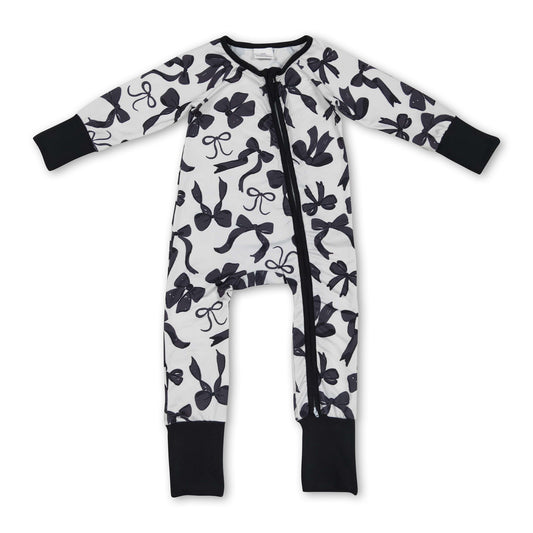 Long sleeves black bows baby girls zipper romper