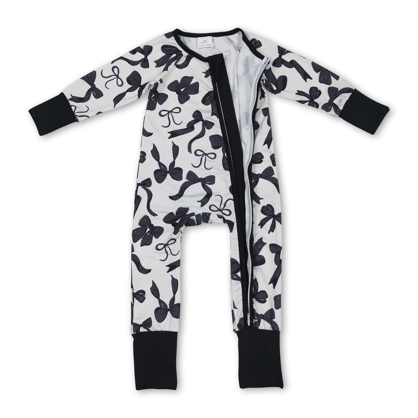 Long sleeves black bows baby girls zipper romper