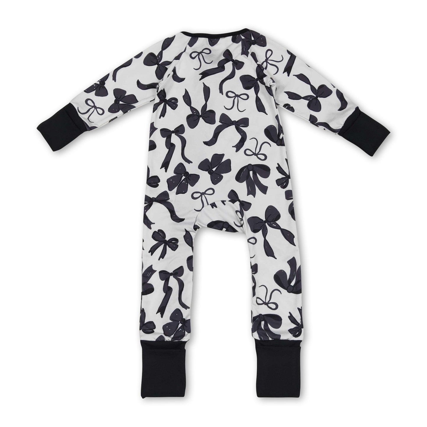 Long sleeves black bows baby girls zipper romper