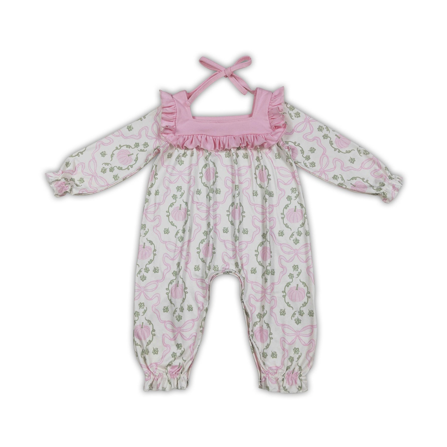 Long sleeves pink bow pumpkin baby girls fall romper