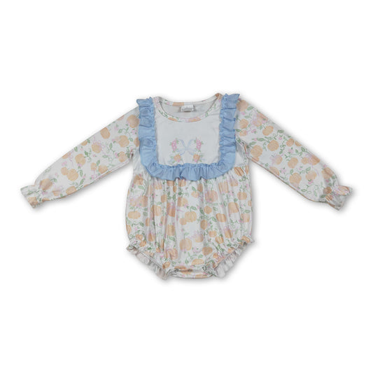 Long sleeves floral bow pumpkin baby girls fall romper