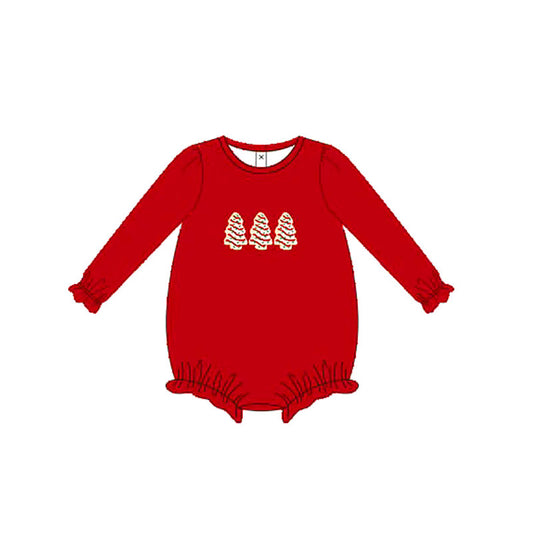 Long sleeves red Christmas tree cake baby girl romper